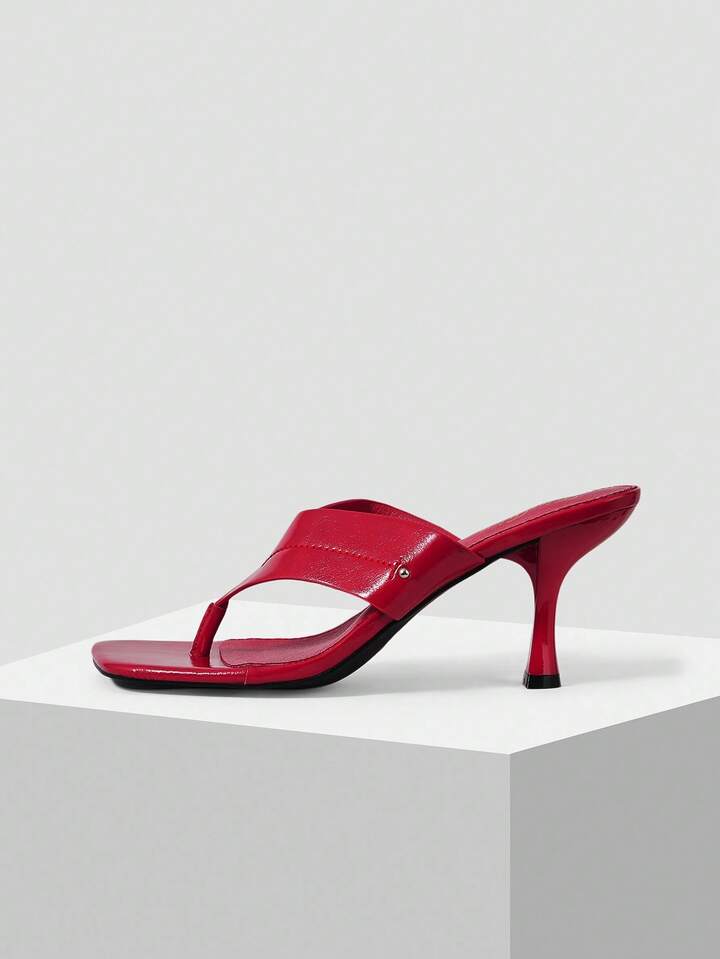 CM-SHS050088 Women Trendy Seoul Style Minimalist Square Head High Heel Sandals - Red