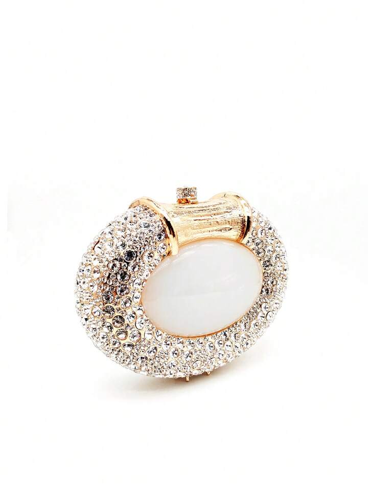 CM-BGS856520 Women Elegant Seoul Style Oval Shell Shaped Crystal Classy Diamond Purse - Gold