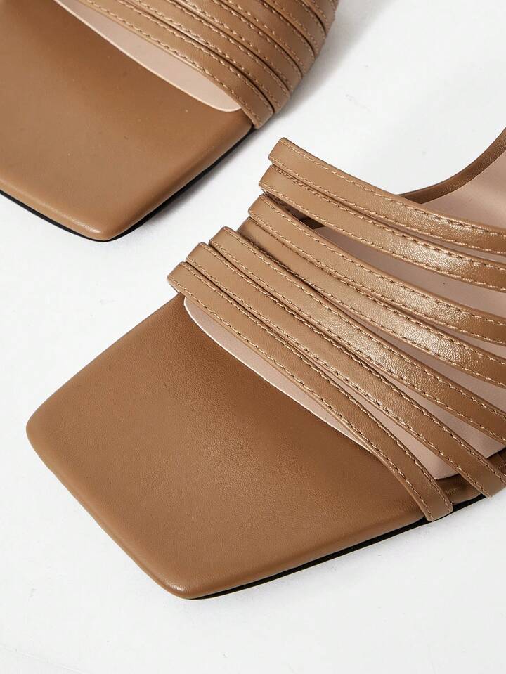 CM-SHS159881 Women Trendy Seoul Style Square Toe High Heel Slide Sandals - Camel