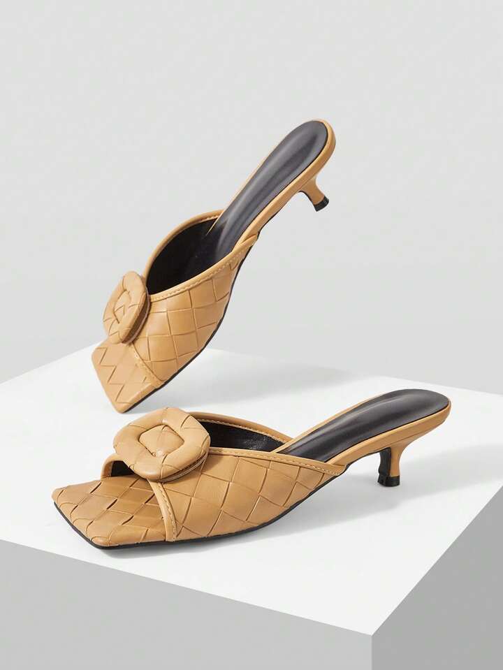 CM-SHS773826 Women Trendy Seoul Style Square Toe Low Heel Sandals - Khaki