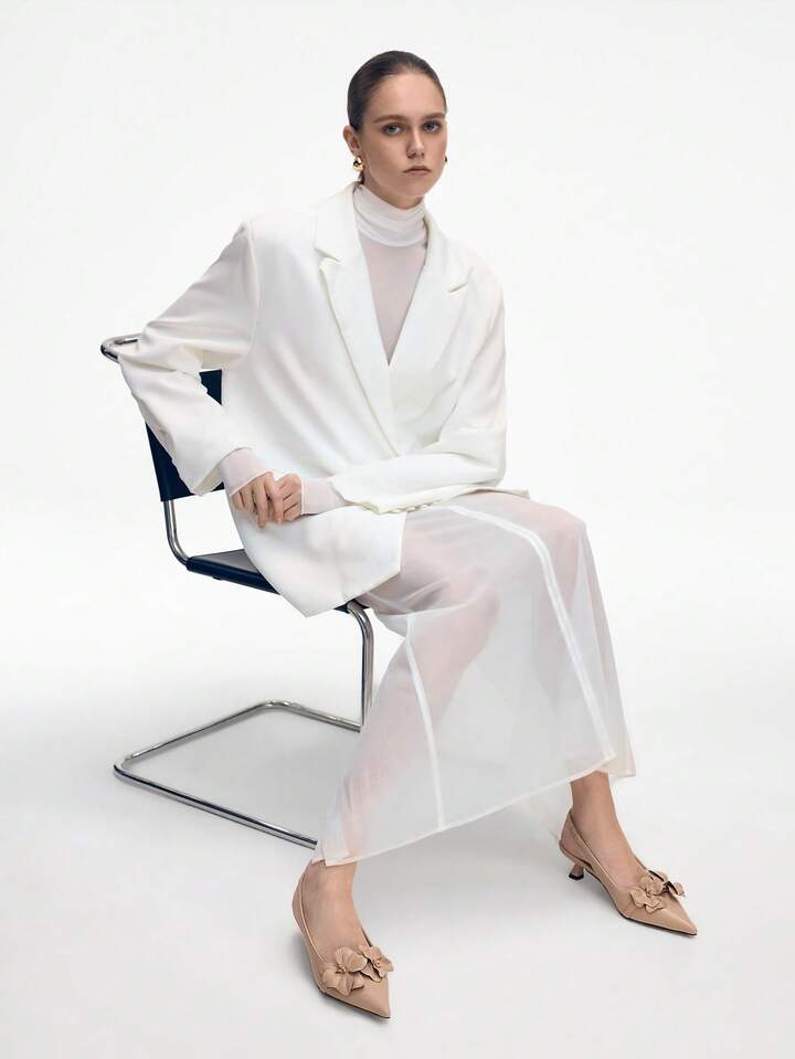 CM-SHS069952 Women Trendy Seoul Style Floral Decor Pointed Toe Pumps - Baby Pink