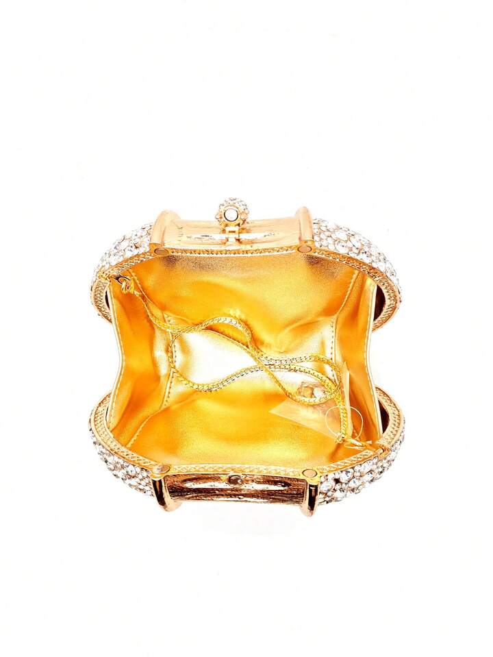 CM-BGS856520 Women Elegant Seoul Style Oval Shell Shaped Crystal Classy Diamond Purse - Gold