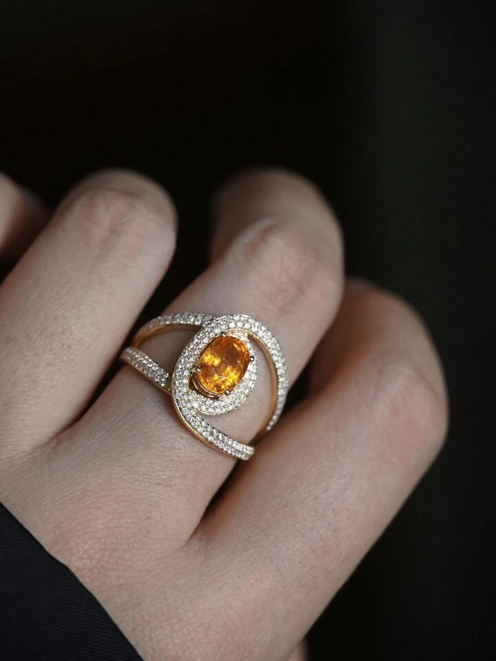 CM-AR847747 925 Sterling Silver Geometric Detail 18K Gold Color Ring