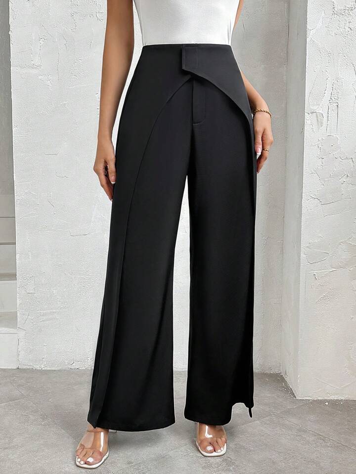 CM-BS172200 Women Casual Seoul Style Solid Color High Waist Long Pants - Black