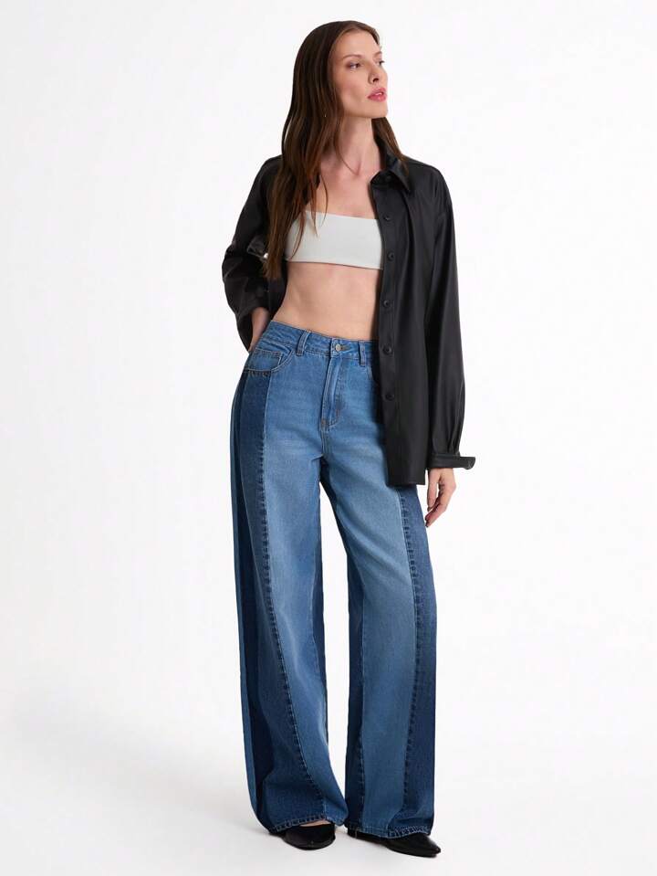 CM-BS913187 Women Casual Seoul Style Medium Wash High Waist Multi-Color Straight Leg Denim Pants