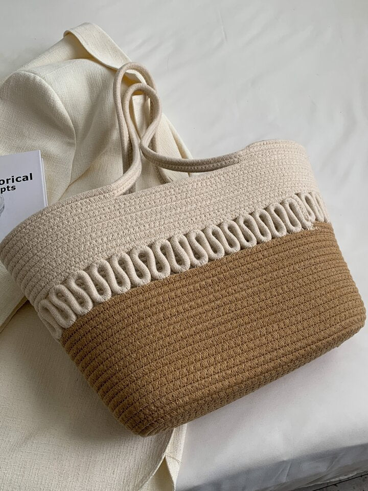 CM-BGS424821 Women Trendy Seoul Style Double Handle Colorblock Beach Bag