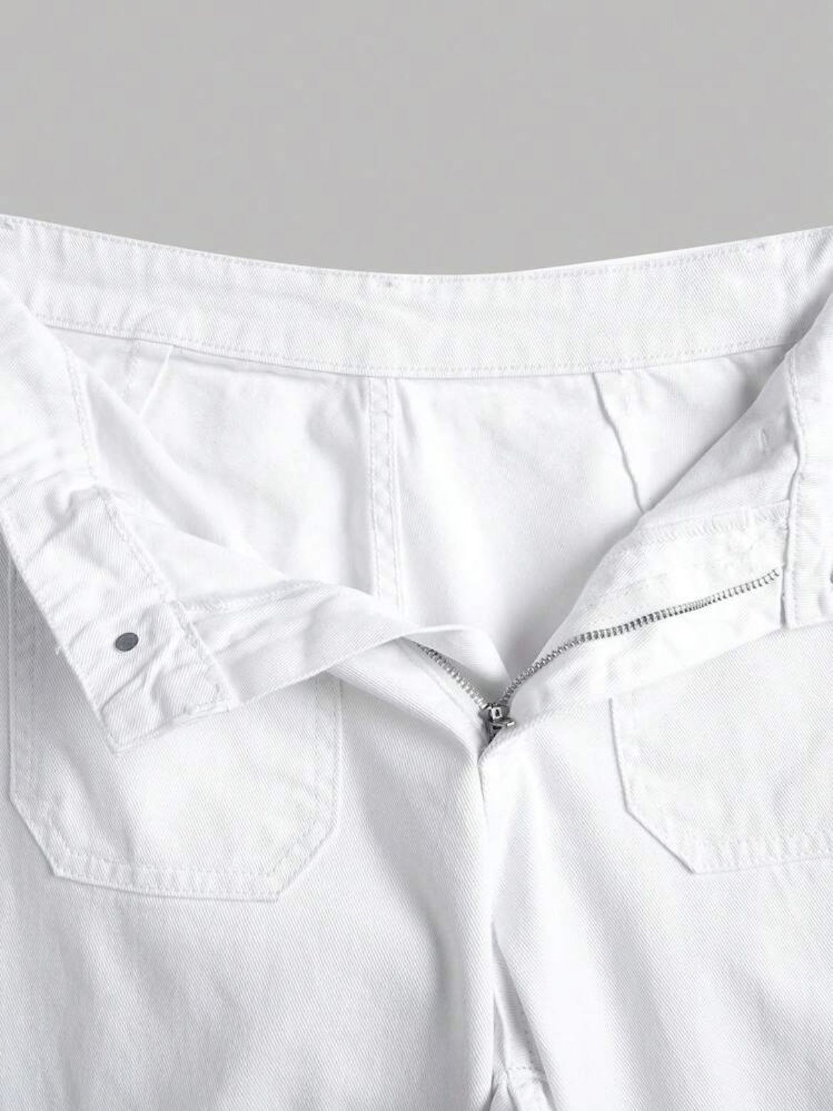 CM-BS109620 Women Casual Seoul Style Double Pockets Loose Wide Leg Mom Fit Jeans - White