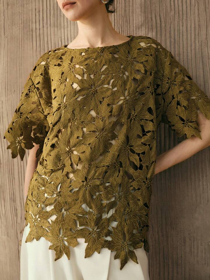 CM-TS431295 Women Trendy Bohemian Style Embroidered Round Neck Short Sleeve Top - Green
