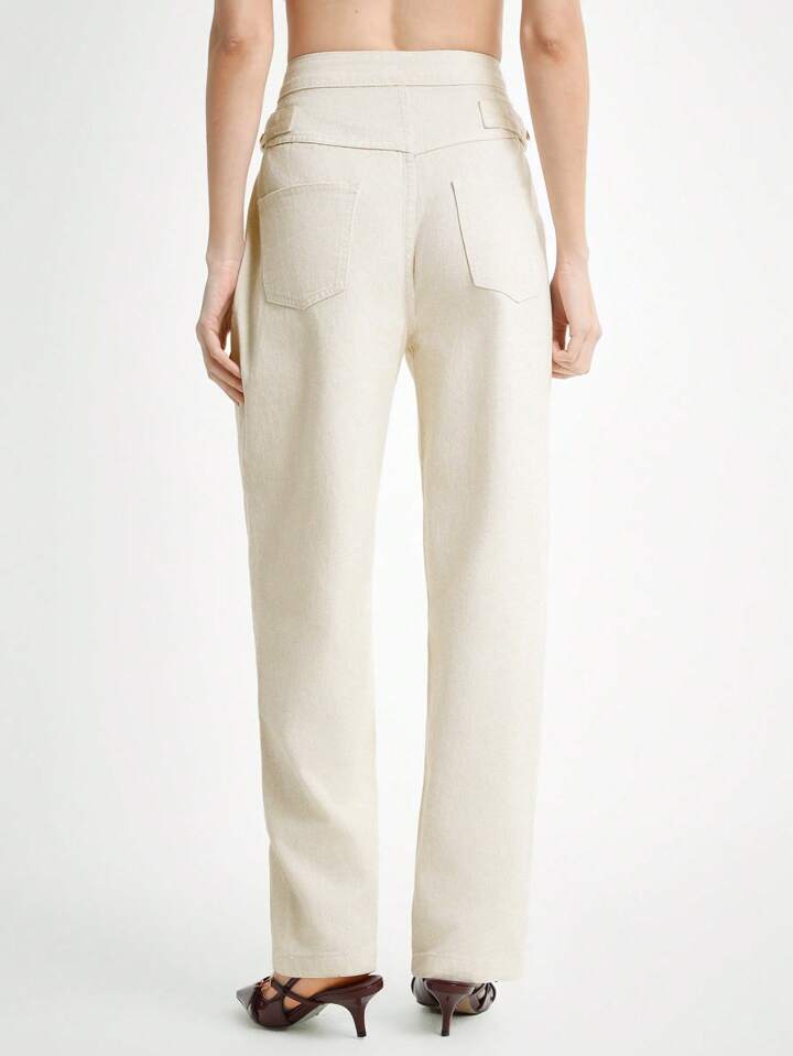 CM-BS240424 Women Casual Seoul Style Ultra High Waist Plain Extra Long Straight Leg Jeans - Beige