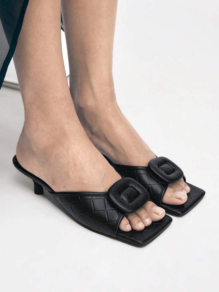 CM-SHS743795 Women Trendy Seoul Style Square Toe Low Heel Sandals - Black