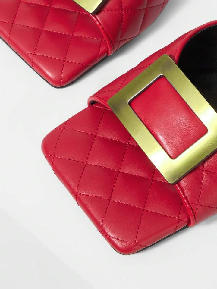 CM-SHS000135 Women Trendy Seoul Style Colorblock Square Toe High Heel Sandals - Red