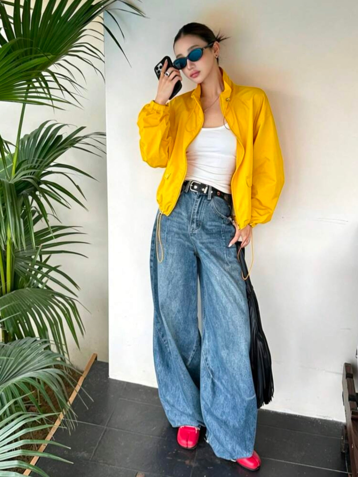 CM-CS765244 Women Casual Seoul Style Drawstring Collar Loose Fit Short Lightweight Jacket - Yellow