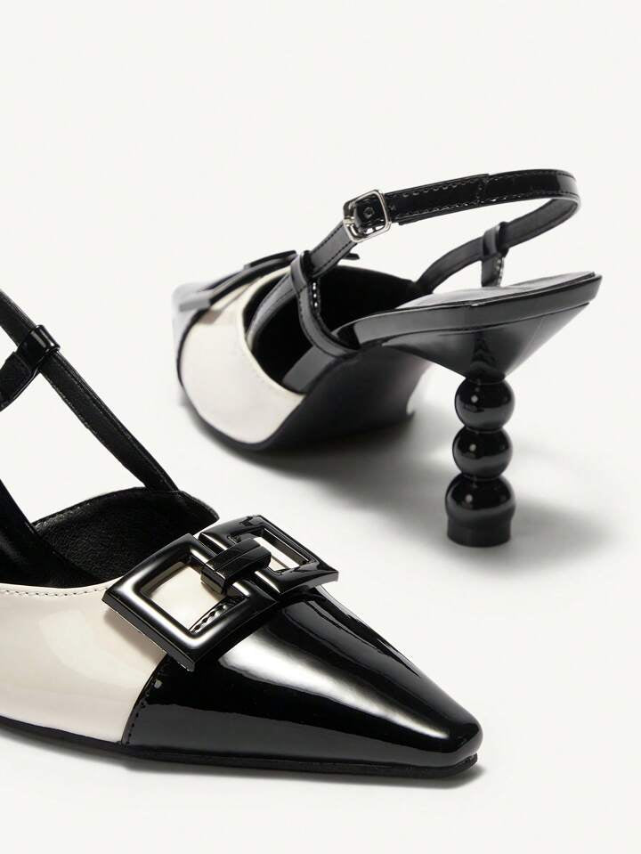 CM-SHS188350 Women Trendy Seoul Style Pointed Toe Color Block High Heel Pumps - Black