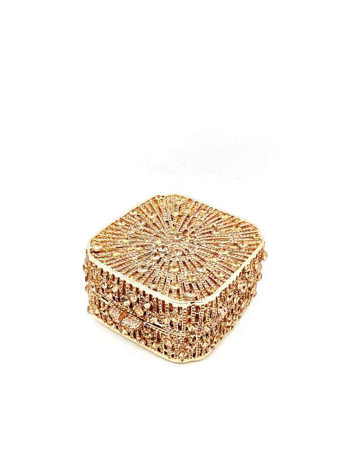CM-BGS037116 Women Elegant Seoul Style Mini Square Box Rhinestone Clutch Purse - Gold