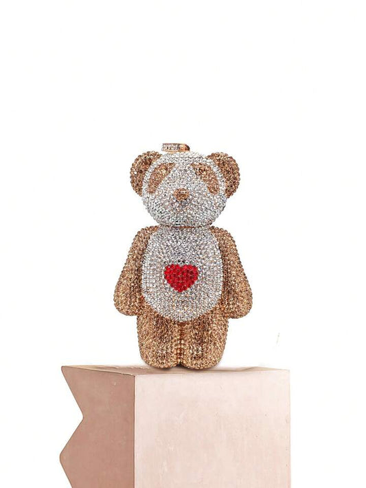 CM-BGS997157 Women Elegant Seoul Style Mini Bear Shaped Gold Rhinestones Clutch Bag - Gold