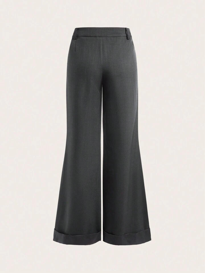 CM-BS936621 Women Casual Seoul Style Solid Color Low-Waist Wide-Leg Long Pants - Dark Gray