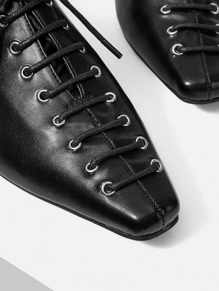 CM-SHS608445 Women Trendy Seoul Style Pointed Toe Criss-Cross Strap Low Heel Flats - Black