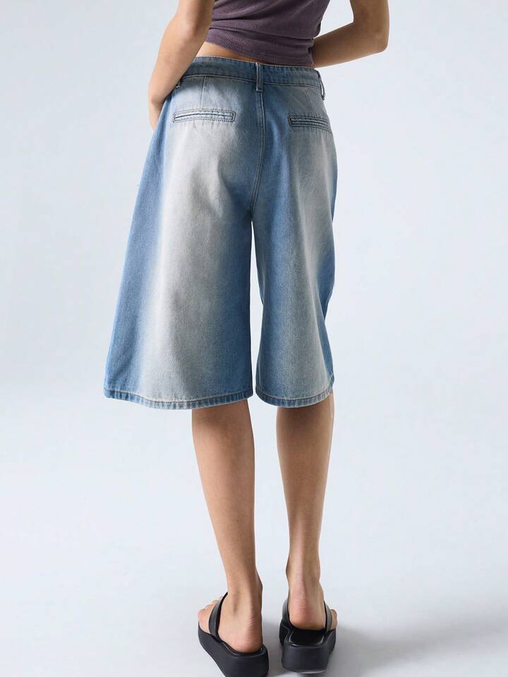 CM-BS151711 Women Casual Seoul Style Light Wash Loose Mid Rise Wide Leg Denim Shorts