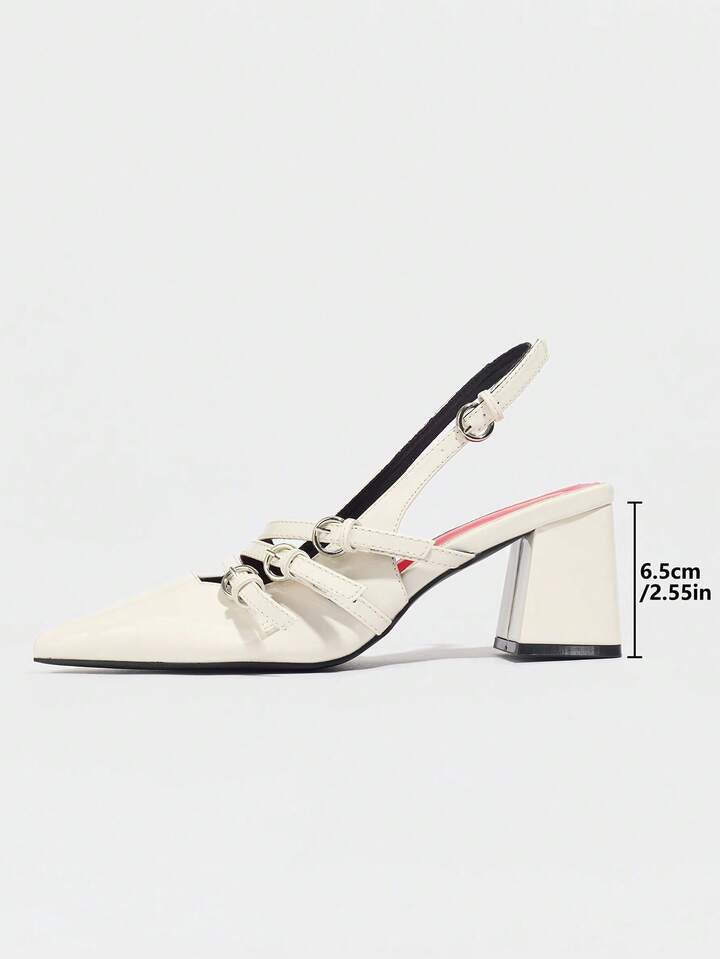 CM-SHS847892 Women Trendy Seoul Style Pointed Toe Slip-On PU Leather Buckle Strap Shoes - Beige