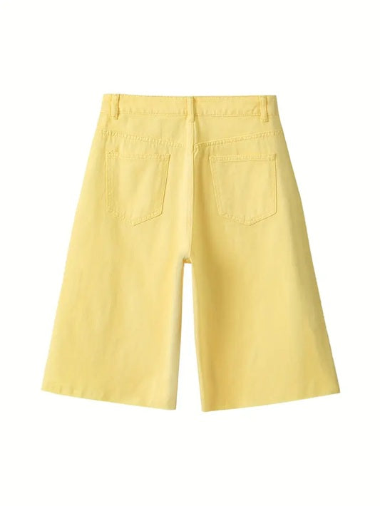 CM-BT978258 Women Casual Seoul Style Solid Color High Waist Bermuda Shorts - Yellow