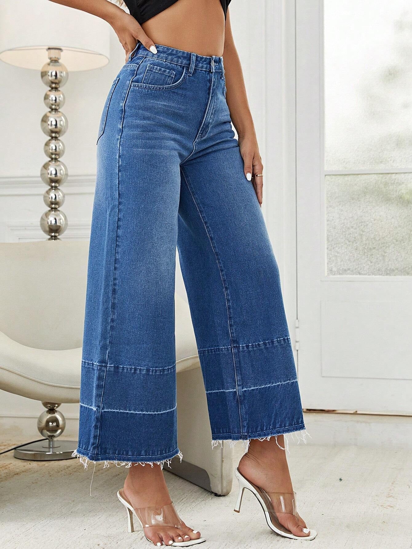 CM-BS770790 Women Preppy Seoul Style Dark Wash High Waist Wide Leg Jeans