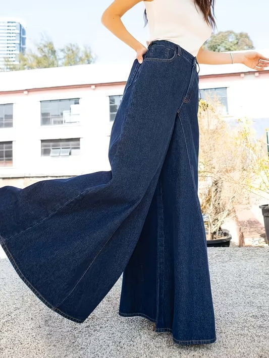 CM-BT812656 Women Casual Seoul Style Dark Wash High-Waisted Wide-Leg Jeans