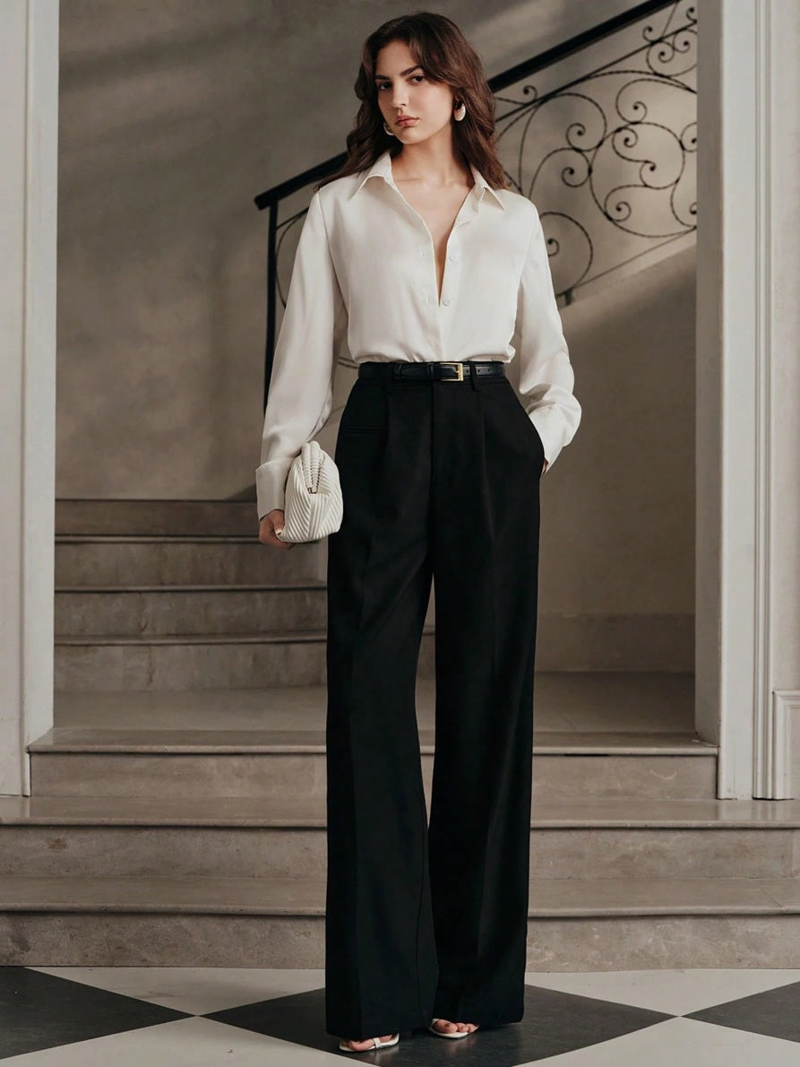 CM-TS816237 Women Elegant Seoul Style Collar Neckline Long Sleeve Backless Pearl Blouse - White
