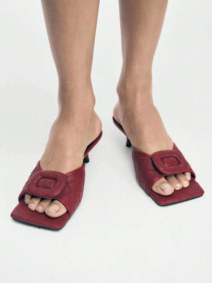 CM-SHS797891 Women Trendy Seoul Style Square Toe Low Heel Sandals - Burgundy