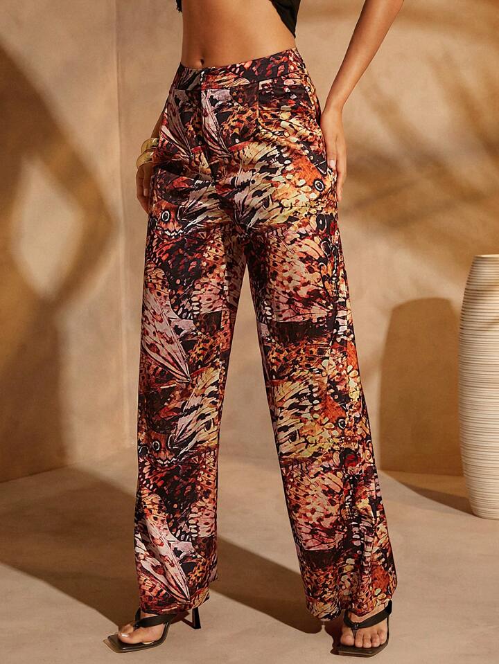 CM-BS202442 Women Casual Seoul Style High Waist All-Over Print Wide Leg Pants