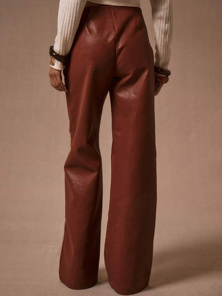 CM-BS090661 Women Casual Seoul Style Wrap Knot Waist Straight Leg Trousers - Red