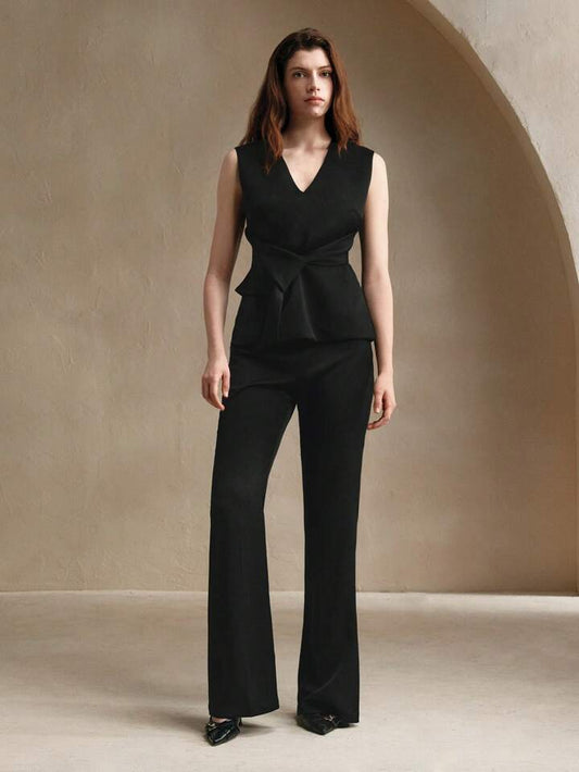 CM-SS862778 Women Elegant Seoul Style V-Neck Sleeveless Vest With Fitted Pants Suit - Set