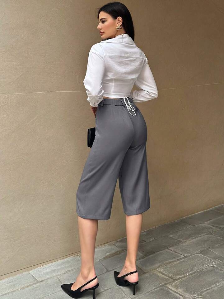 CM-BS839313 Women Casual Seoul Style High Waist Cropped Straight Leg Pants - Gray