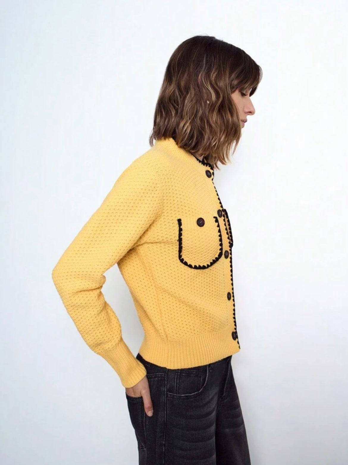 CM-CS016717 Women Casual Seoul Style Long Sleeve Slim Fit Stand Collar Sweater - Yellow