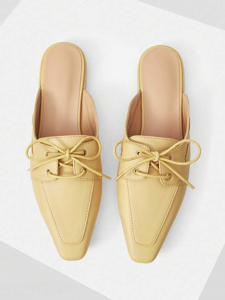 CM-SHS617253 Women Trendy Seoul Style Lace-Up Pointed Toe Backless Flat Shoes - Apricot