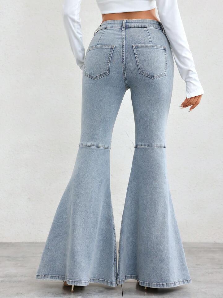 CM-BS254351 Women Casual Seoul Style Light Wash Slant Pocket Skinny Flare Leg Jeans