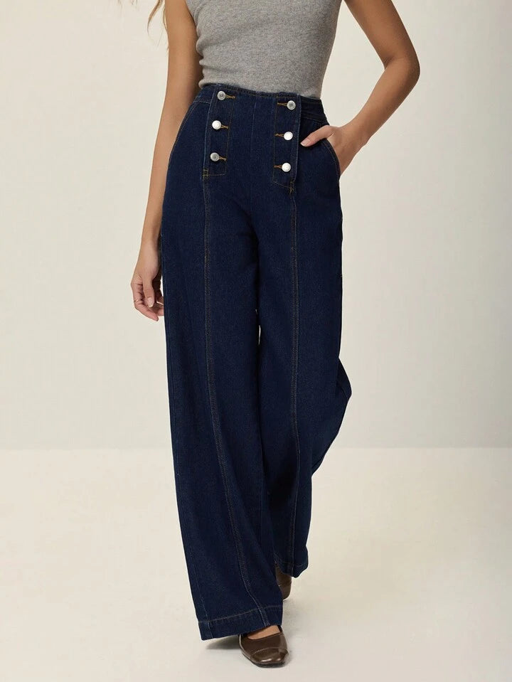 CM-BS596391 Women Casual Seoul Style Dark Wash Skinny Fit Straight Leg Extra Long Jeans