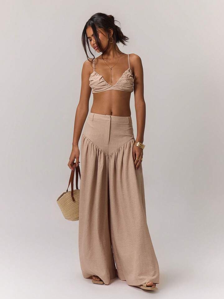 CM-BS602311 Women Trendy Bohemian Style Solid Color Wide-Legged Maxi Skort - Apricot