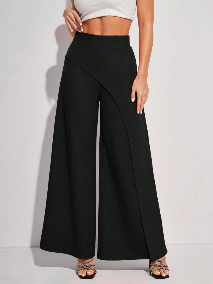 CM-BS288553 Women Elegant Seoul Style Solid Color High Waist Wide Leg Long Pants - Black