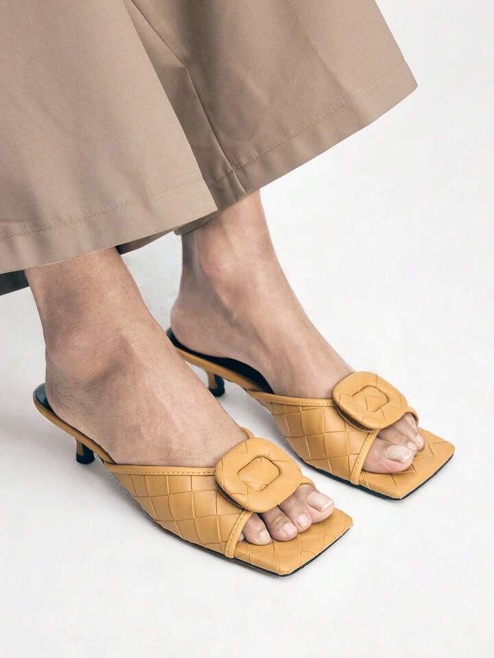 CM-SHS773826 Women Trendy Seoul Style Square Toe Low Heel Sandals - Khaki