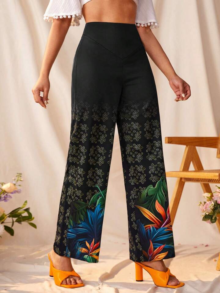 CM-BS420625 Women Trendy Bohemian Style High Waist Ombre Print Wide Leg Pants