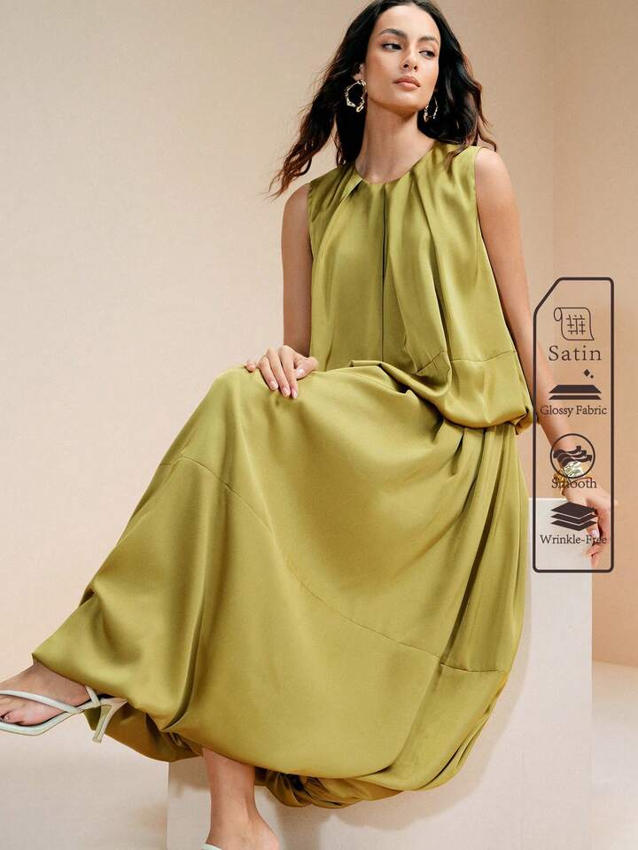 CM-SS530092 Women Elegant Seoul Style Round Neck Pleated Sleeveless Top With High Waist Peplum Skirt - Set