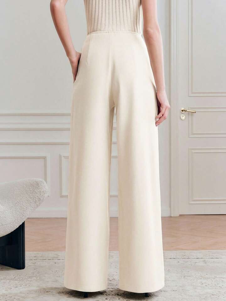 CM-BS083004 Women Elegant Seoul Style High Waist Loose Draping Wide Leg Pants - Apricot