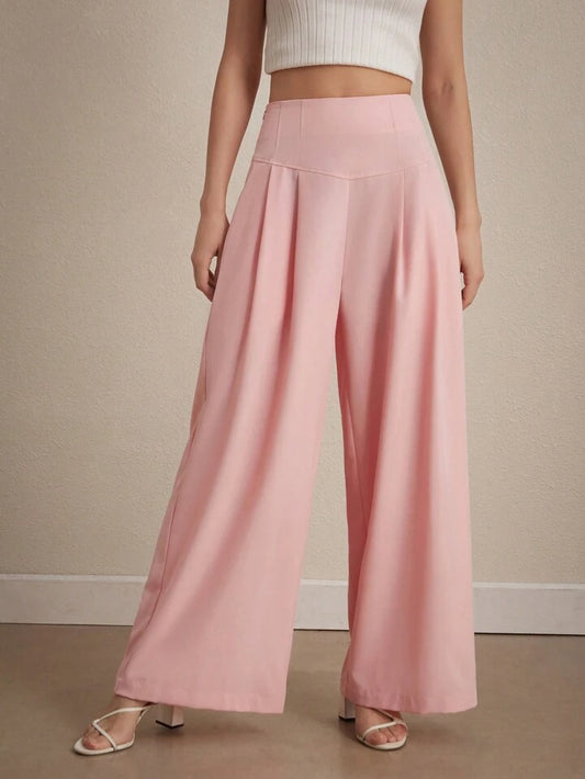 CM-BS092611 Women Casual Seoul Style Loose-Fitting High-Waisted Wide Leg Pants - Baby Pink