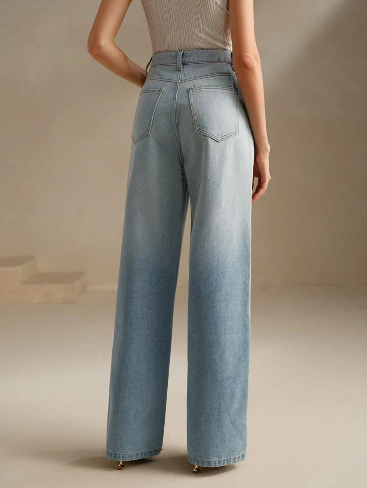 CM-BS651105 Women Casual Seoul Style Ombre High Waist Flare Leg Jeans - Blue