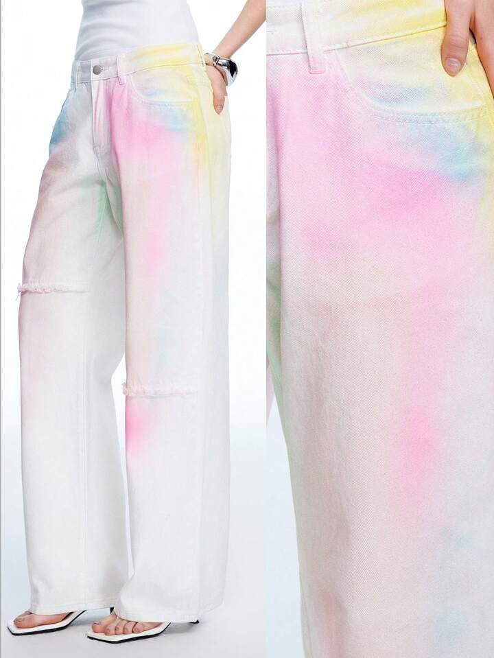 CM-BS080666 Women Casual Seoul Style Colorful Low Waist Extra Long Straight Leg Denim Jeans - White