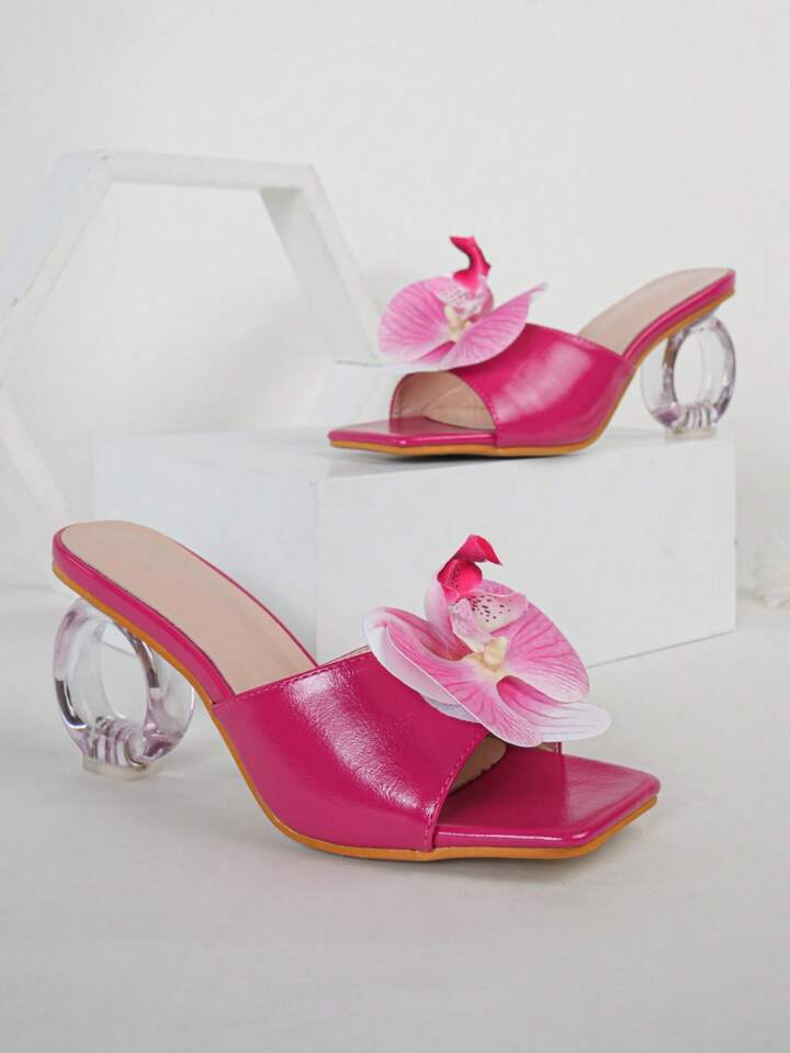 CM-SHS630652 Women Trendy Seoul Style High Heel Mules Square Toe Sandals - Hot Pink