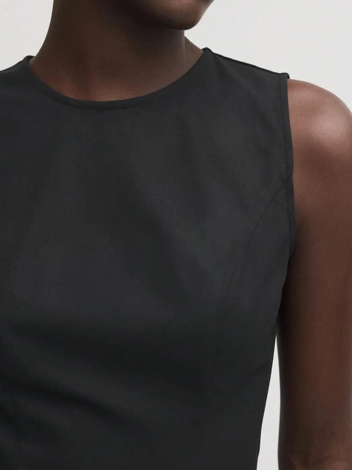 CM-DS600422 Women Elegant Seoul Style Color Block Pocketed Round Neck Sleeveless Bodycon Dress