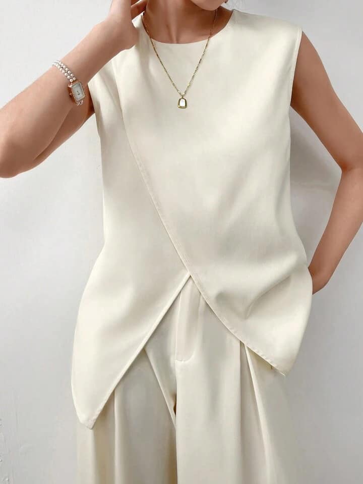 CM-SS774101 Women Casual Seoul Style Solid Color Minimalist Sleeveless Top With Pants - Set