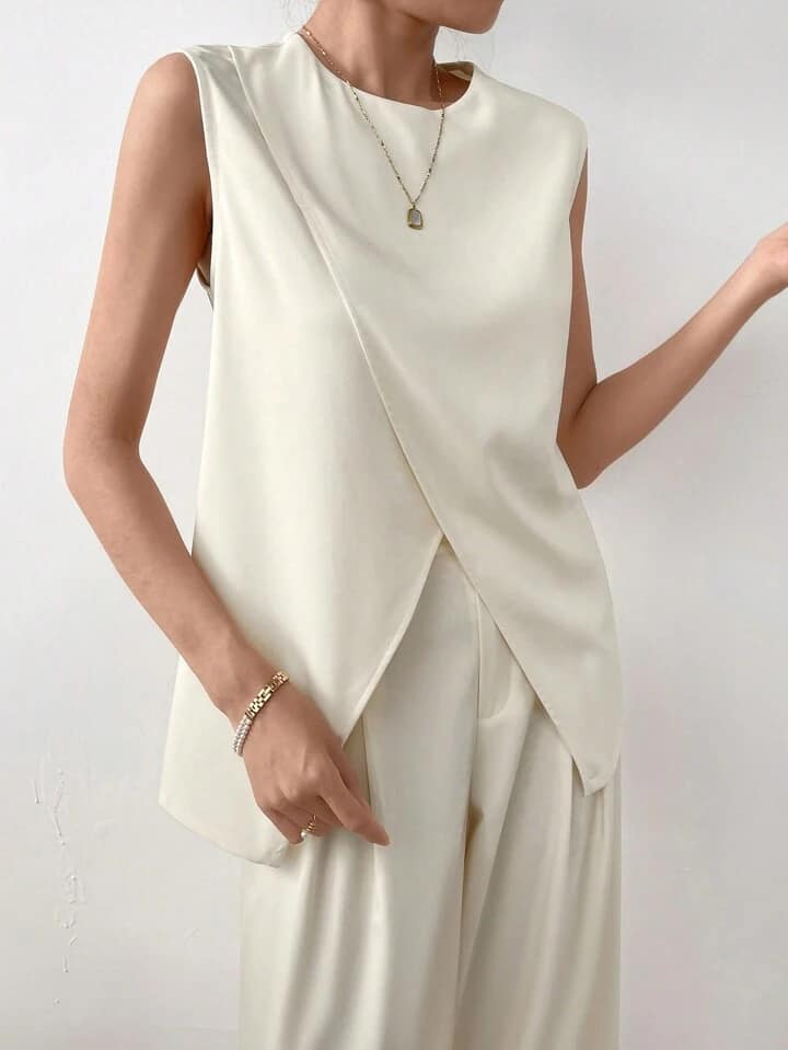 CM-SS774101 Women Casual Seoul Style Solid Color Minimalist Sleeveless Top With Pants - Set