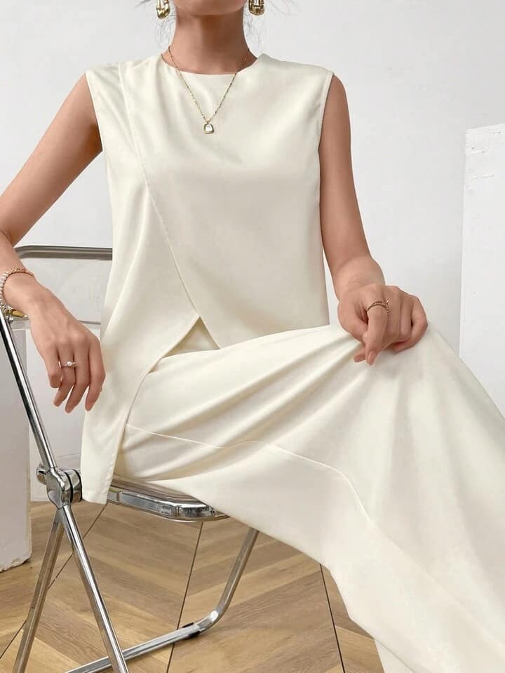 CM-SS774101 Women Casual Seoul Style Solid Color Minimalist Sleeveless Top With Pants - Set